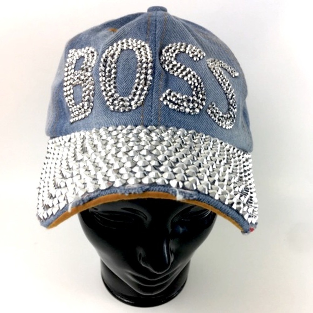 BOSS Studded Silver Embellished Jean Trucker Hat